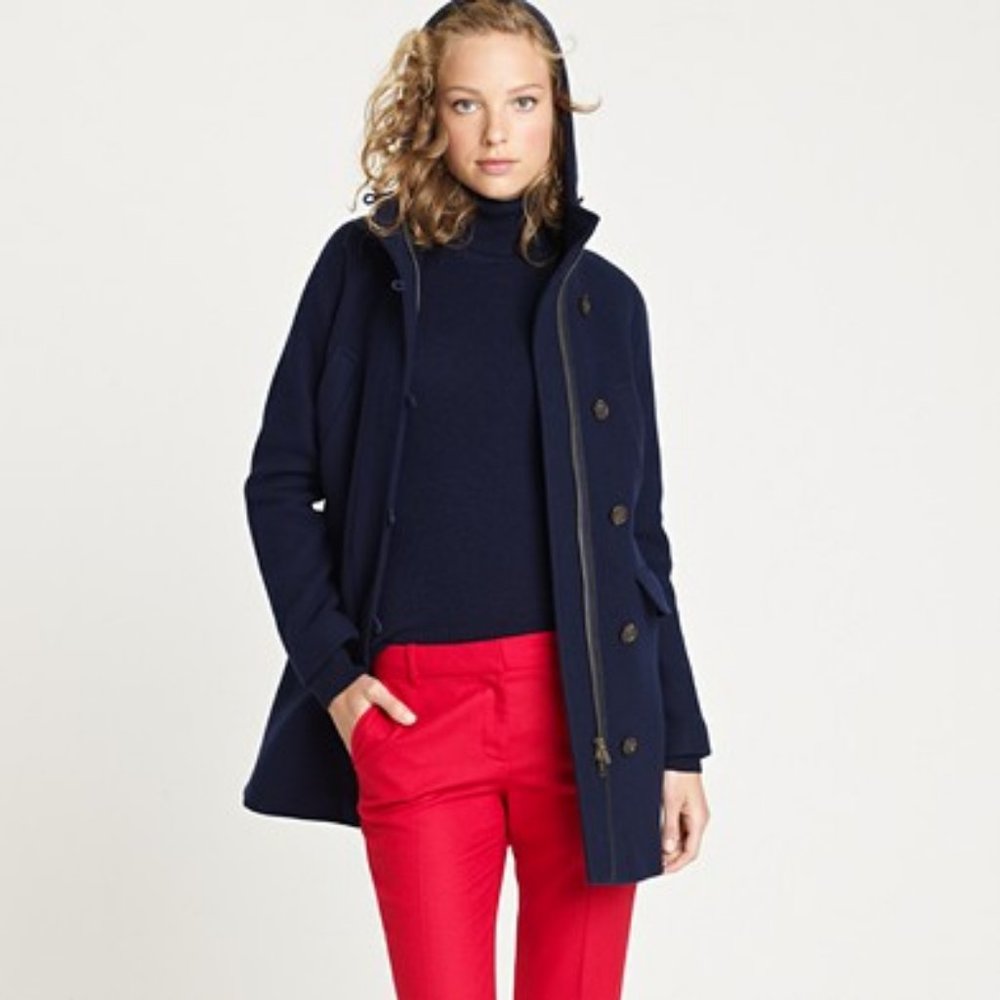 J. Crew Stadium Cloth Hooded Coat, Navy, Size 2